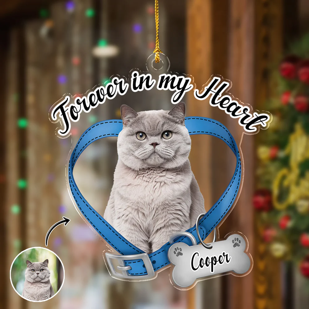 Custom Cat Photo Forever In My Heart Memorial Acrylic Ornament HA75 897522 - Image 4