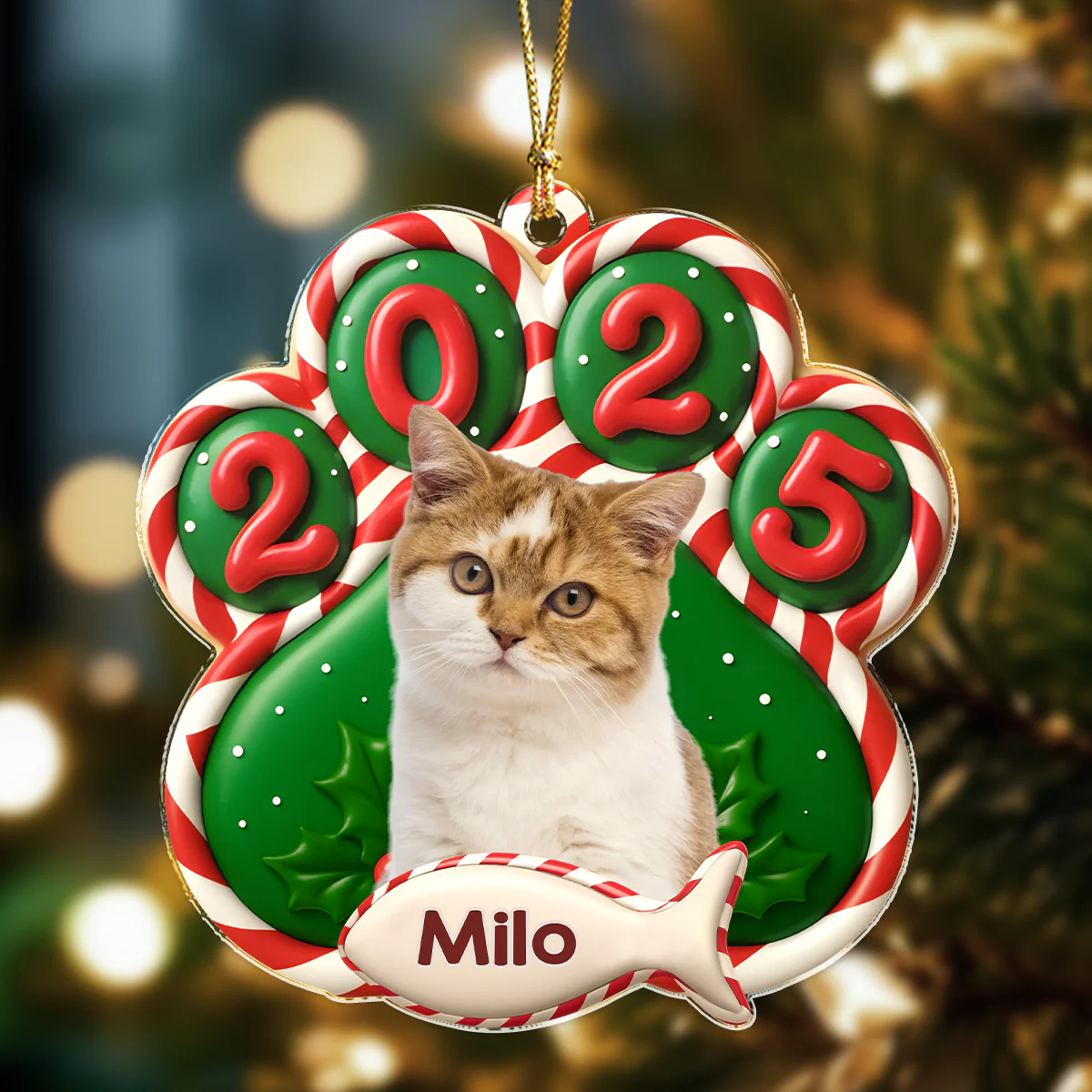 Custom Cat Photo Paw Christmas Acrylic Ornament For Cat Lovers HA75 898376 - Image 3