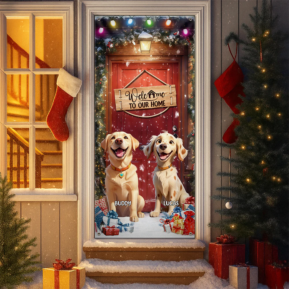 Custom Cute 3D Dog Welcome To Our Home Christmas Decoration Door Cover HA75 898086 - Image 4