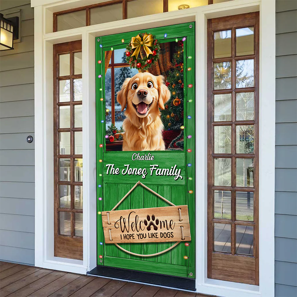 Custom Cute 3D Dog Welcome We Hope You Like Dogs Decoration Door Cover HA75 898078 - Image 3