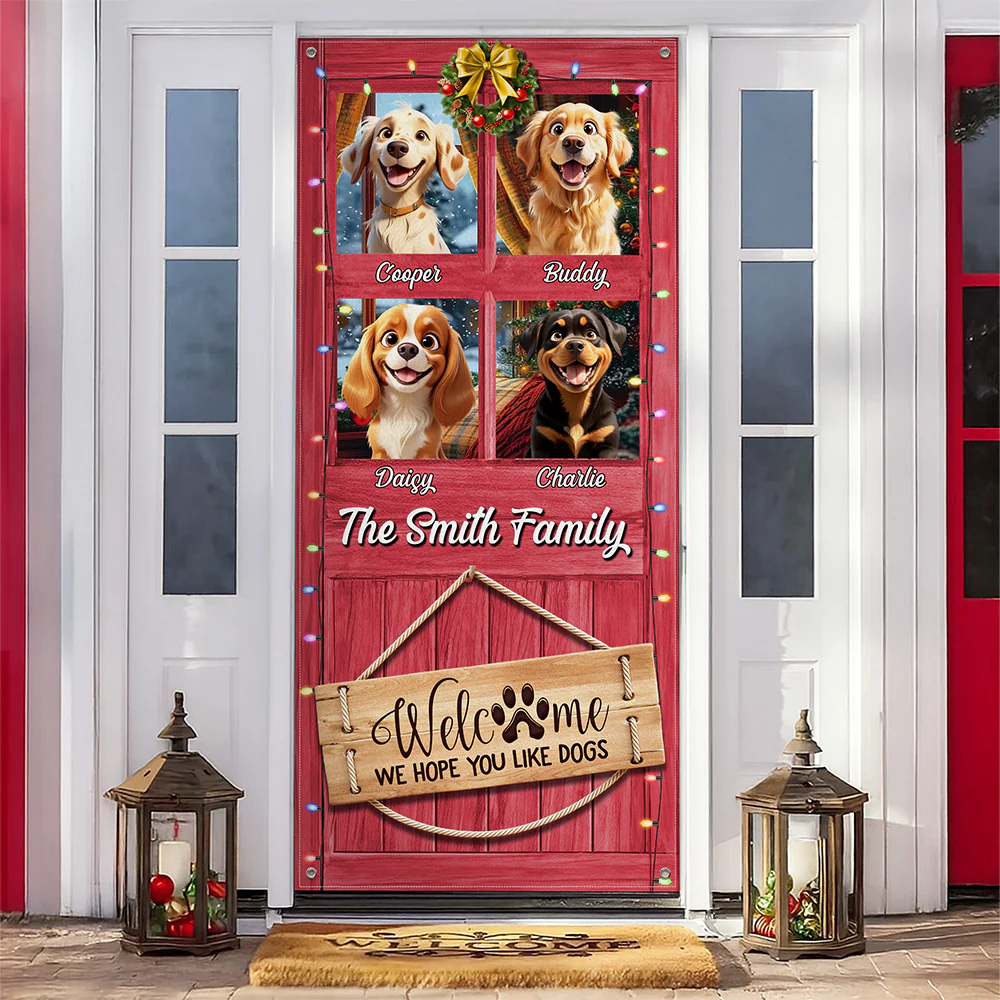 Custom Cute 3D Dog Welcome We Hope You Like Dogs Decoration Door Cover HA75 898078 - Image 6