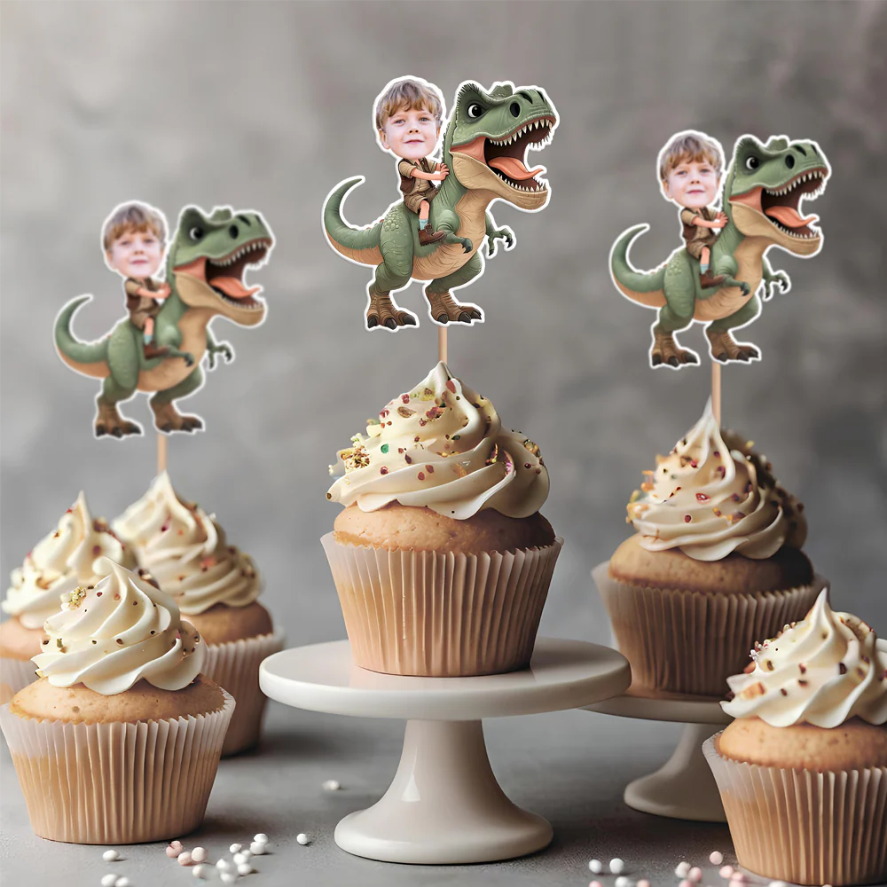 Custom Dinosaur Face Cupcake Toppers Dinosaur Birthday Decor HA75 892102 - Image 4