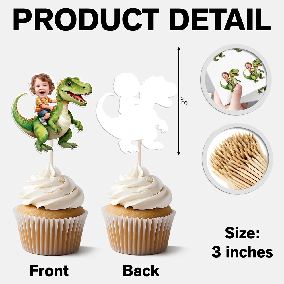 Custom Dinosaur Face Cupcake Toppers Dinosaur Birthday Decor HA75 892114 - Image 5