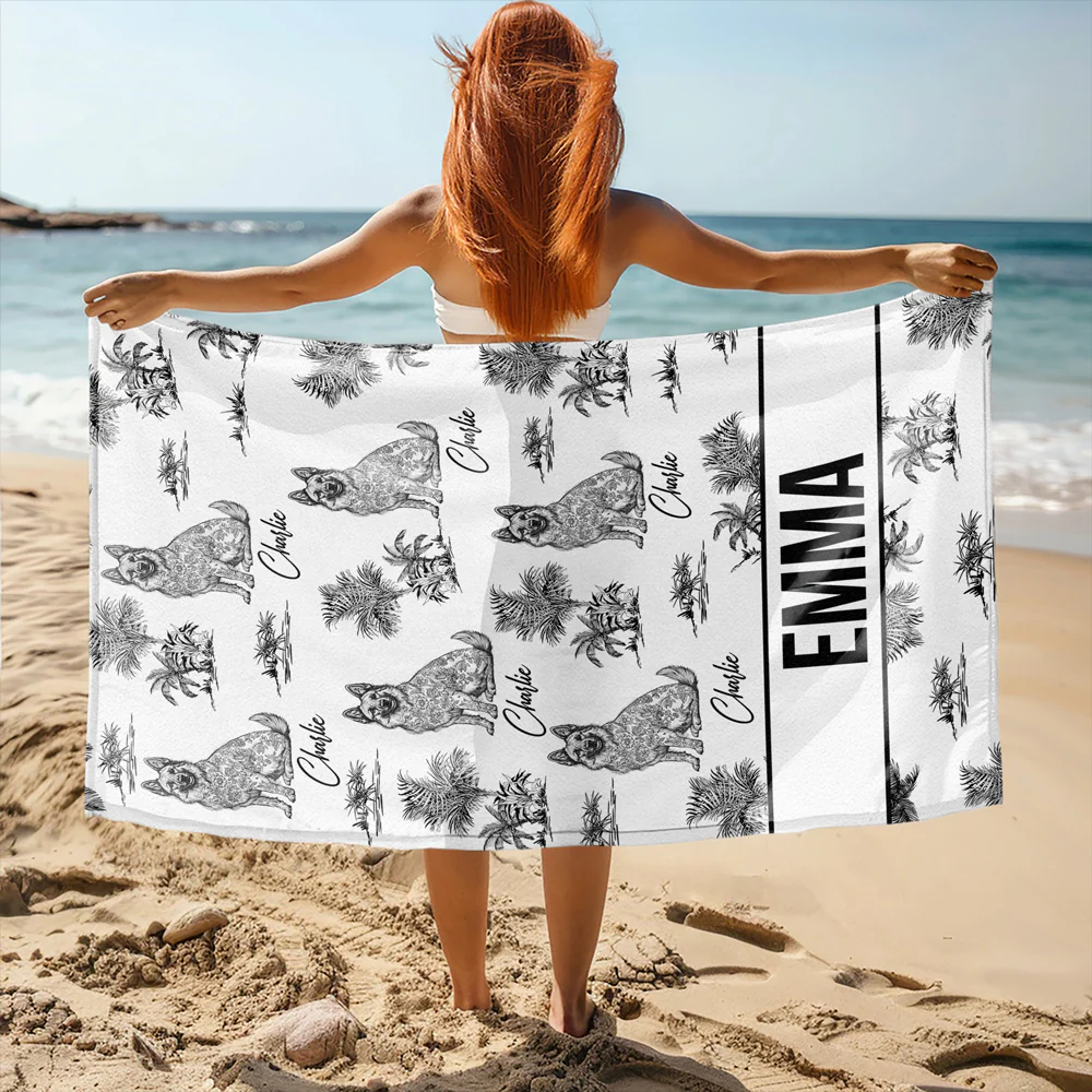 Custom Dog Breeds Chinoiserie Toile De Jouy Style Personalized Beach Towel HA75 892580 - Image 3