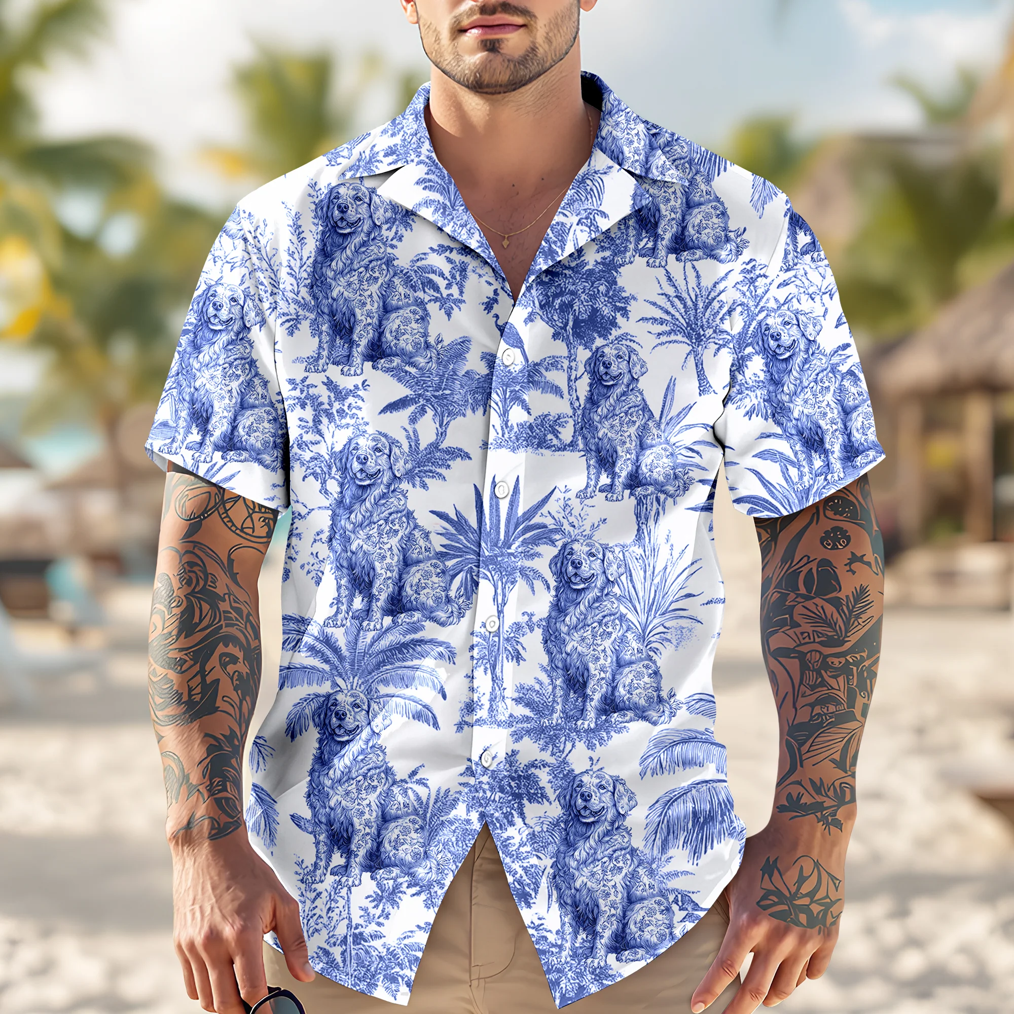 Custom Dog Breeds Chinoiserie Toile De Jouy Style Personalized Hawaiian Shirt HA75 892544 - Image 2