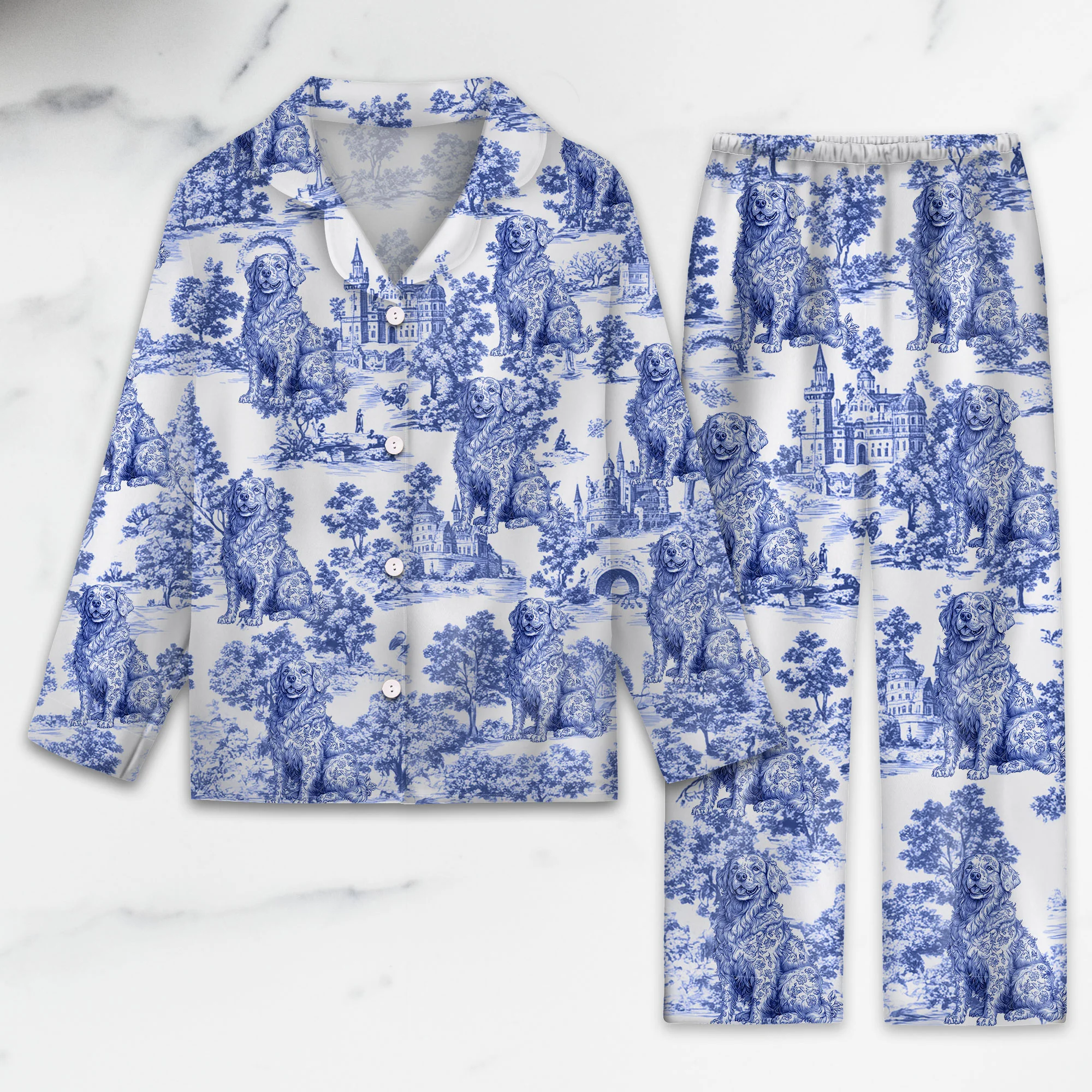 Custom Dog Breeds Chinoiserie Toile De Jouy Style Personalized Satin Pajamas HA75 892542 - Image 2