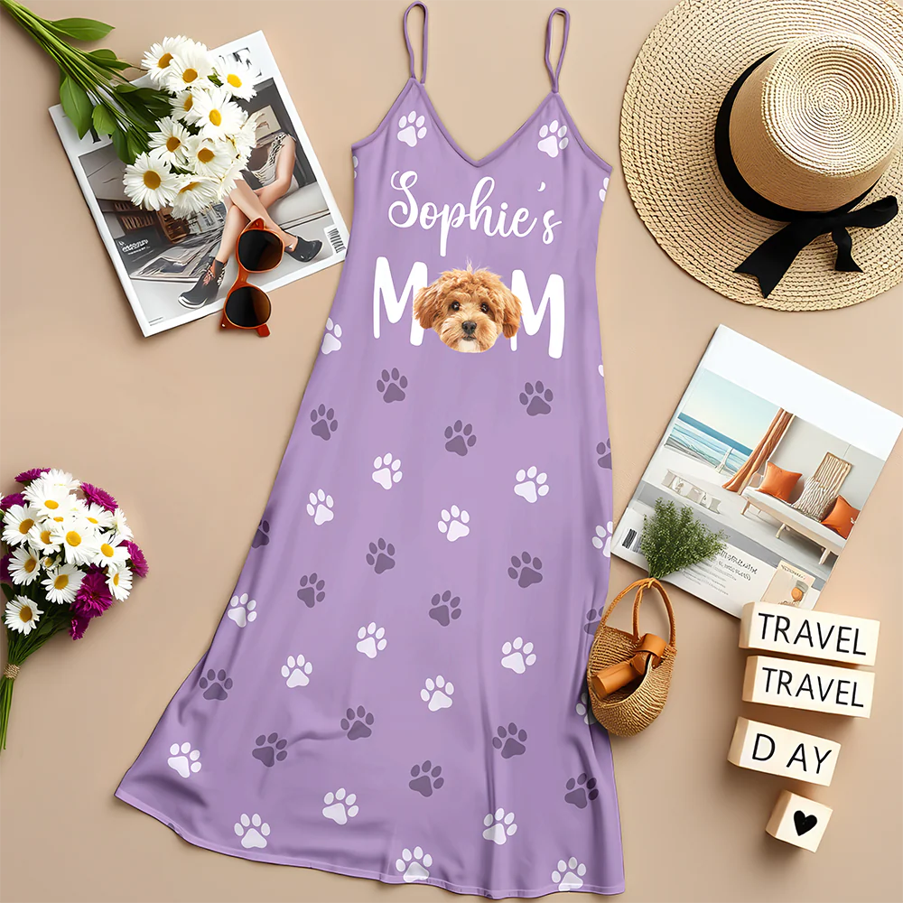 Custom Dog Photo - Dog's Mom Women's V-Neck Cami Maxi Dress HA75 892244 - Image 8