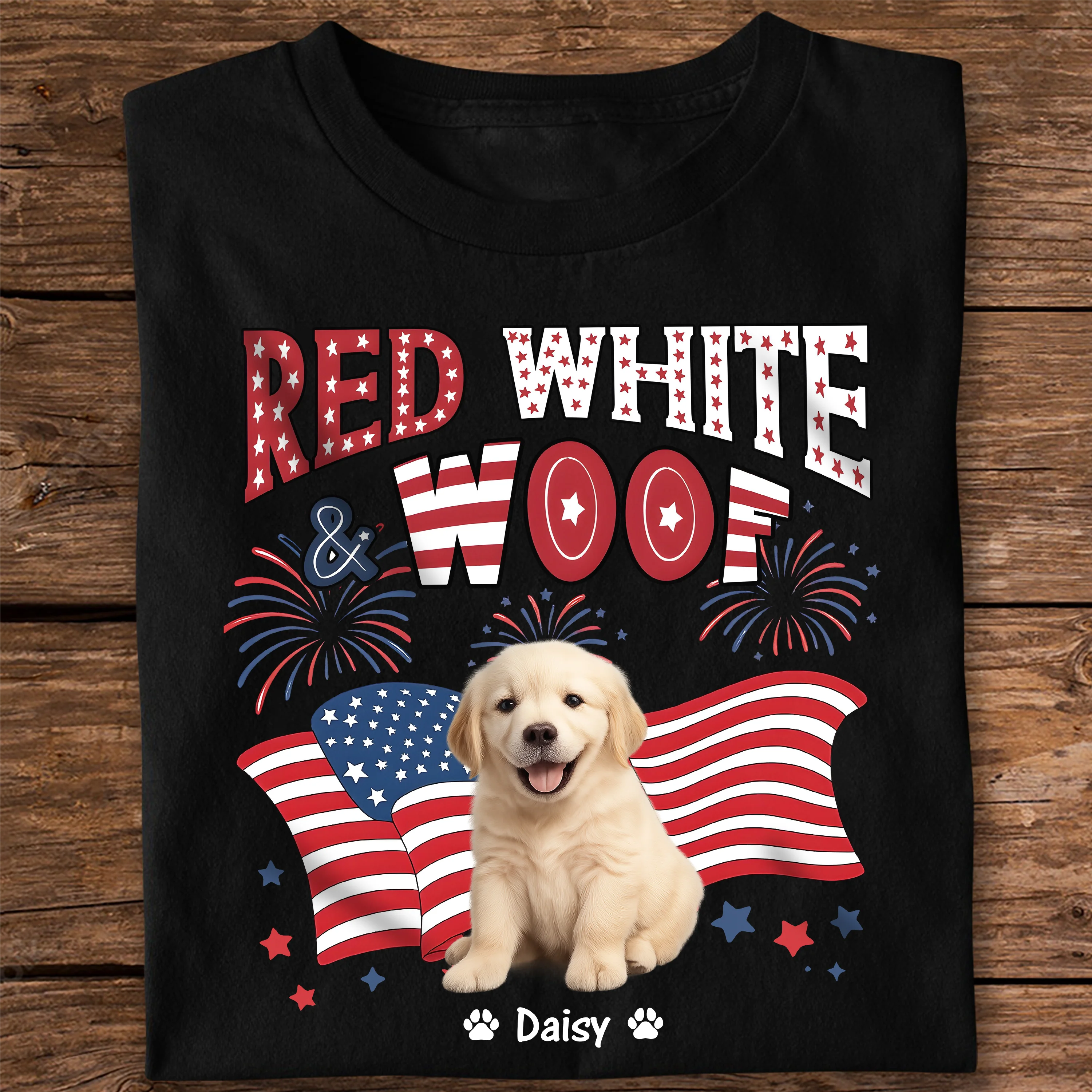 Custom Dog Photo Red White Woof Dark Shirt HA75 892642 - Image 7