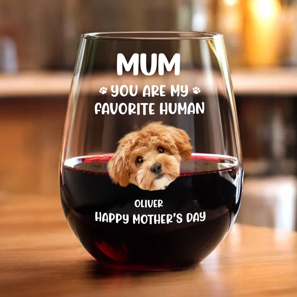 Custom Funny Face Dog Cat - Mom, You’re My Favorite Human Wine Glass HA75 892182 - Image 2