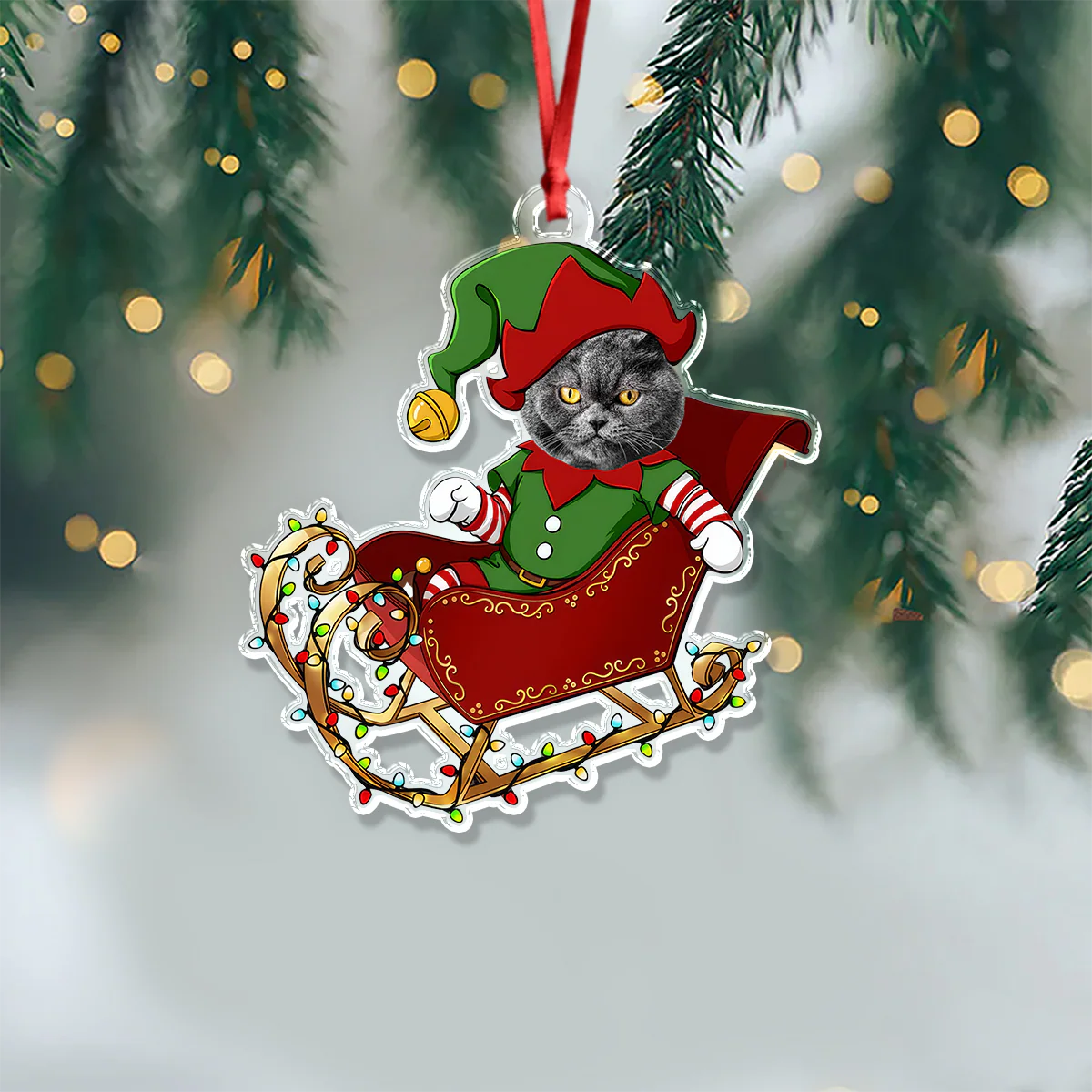 Custom Face Dog Cat With Santa Sleigh Acrylic Photo Ornament HA75 892778 - Image 4