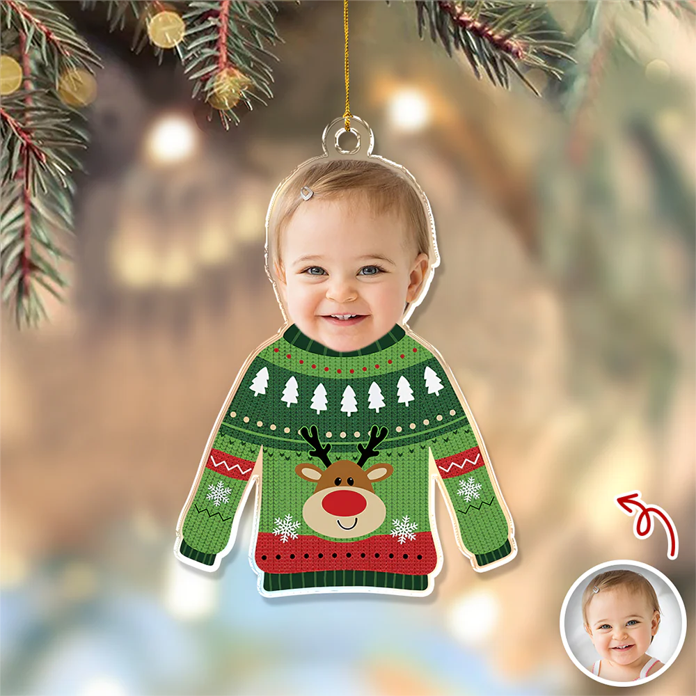Custom Face Kid Funny Kid Ugly Sweater Acrylic Ornament For Christmas HA75 897844 - Image 6