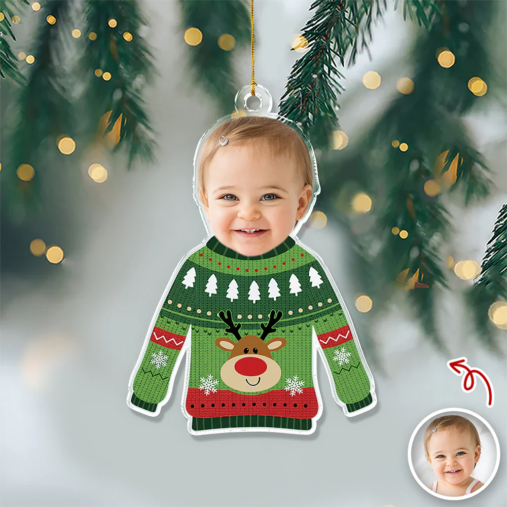 Custom Face Kid Funny Kid Ugly Sweater Acrylic Ornament For Christmas HA75 897844 - Image 8