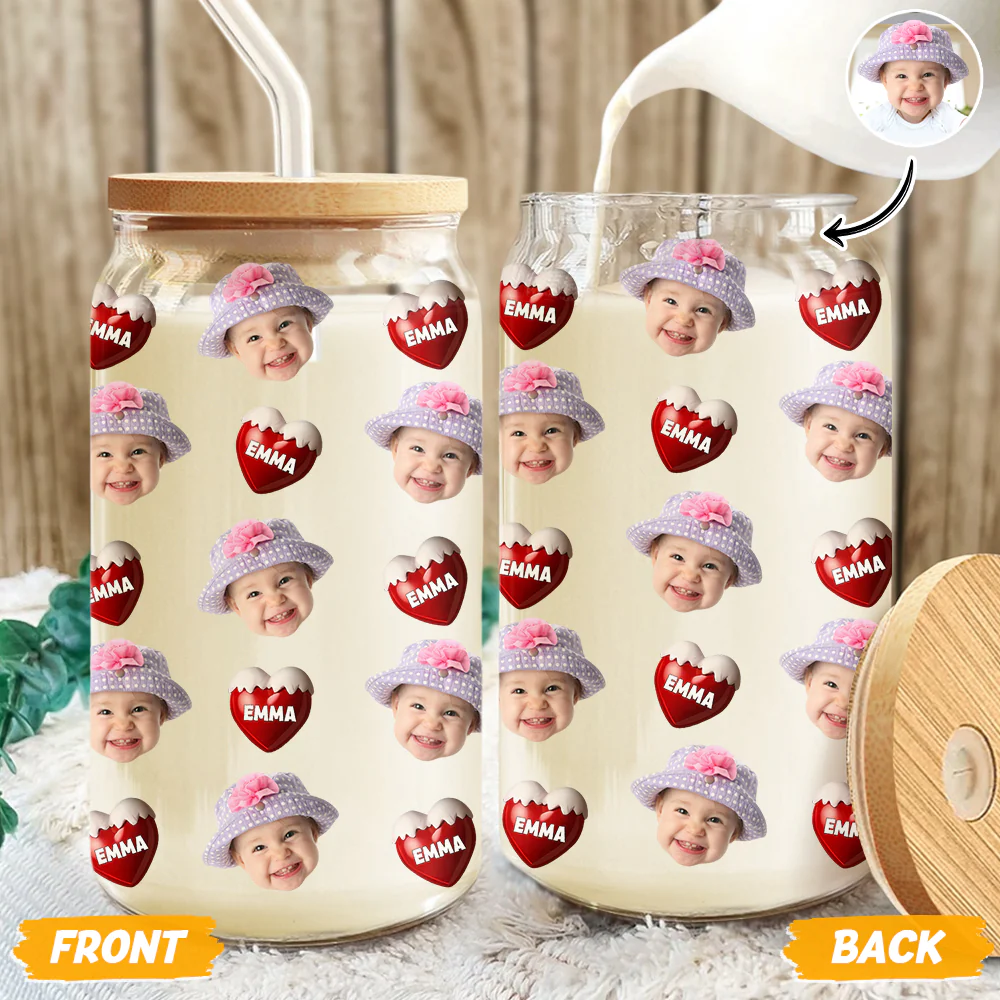 Custom Face Kid With Sweet Heart Glass Can With Lid Family Gift HA75 898330 - Image 8