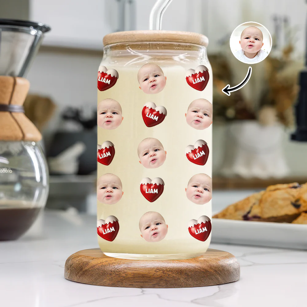 Custom Face Kid With Sweet Heart Glass Can With Lid Family Gift HA75 898330 - Image 9