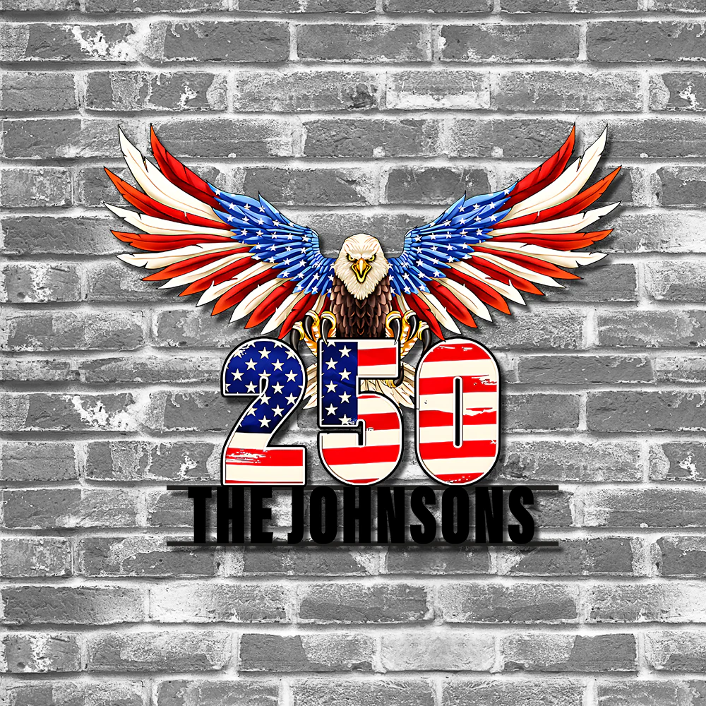 Custom Family Name 250th Anniversary Patriotic Eagle Monogram Metal Sign HA75 920514 - Image 2