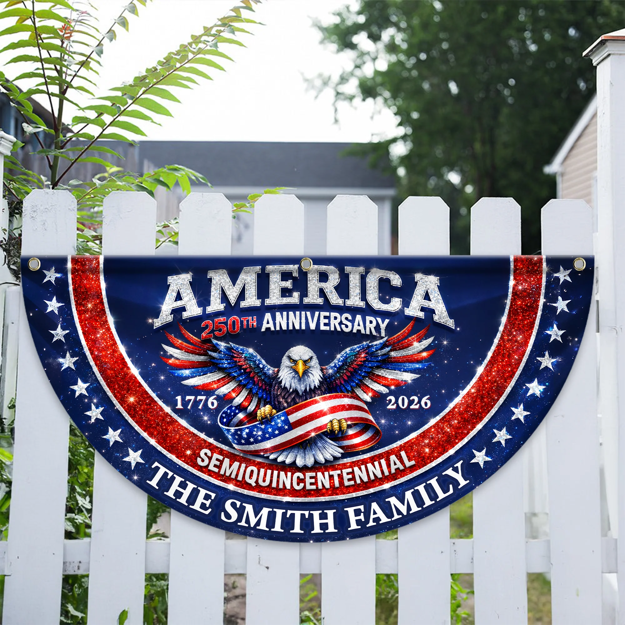 Custom Family Name America 250th Anniversary 1776-2026 Patriotic Eagle Non-Pleated Fan Flag HA75 920842 - Image 3