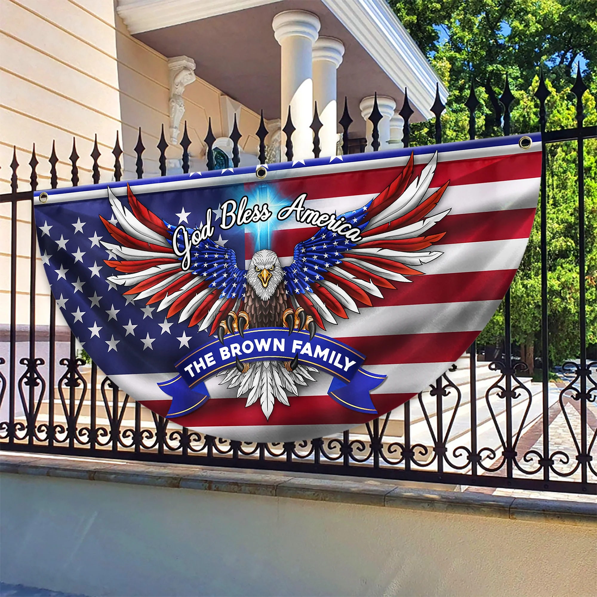 Custom Family Name Faith, Family & Freedom America Non-Pleated Fan Flag HA75 898786 - Image 6