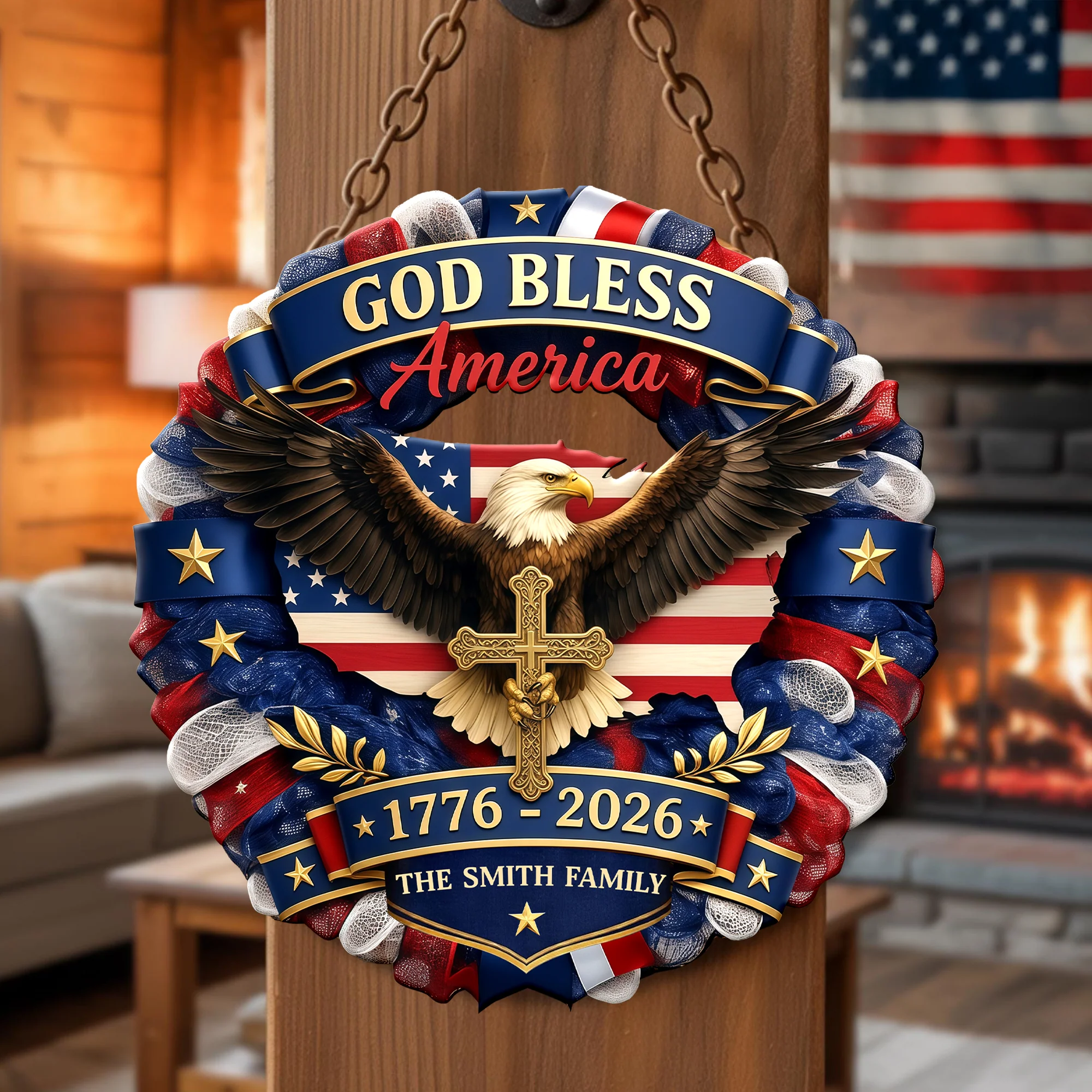 Custom Family Name Patriotic 250th Anniversary God Bless America Eagle 1776–2026 Door Sign HA75 920758 - Image 6