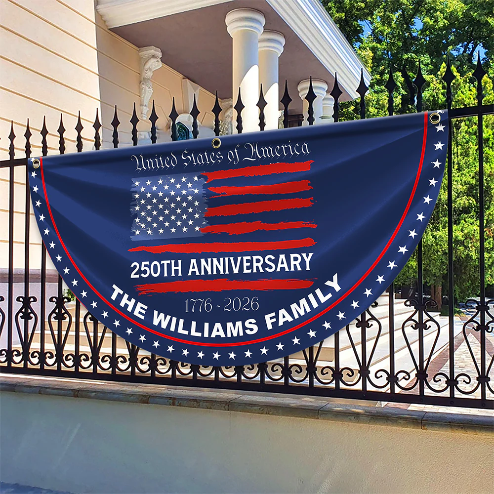 Custom Family Name USA 250th Anniversary Non-Pleated Fan Flag HA75 920290 - Image 3