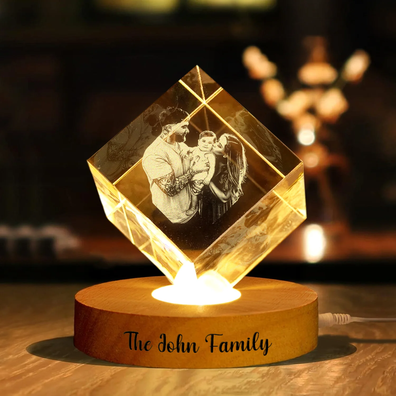 Custom Family Photo Engraved Crystal Photo With Light HA75 898206 - Image 5