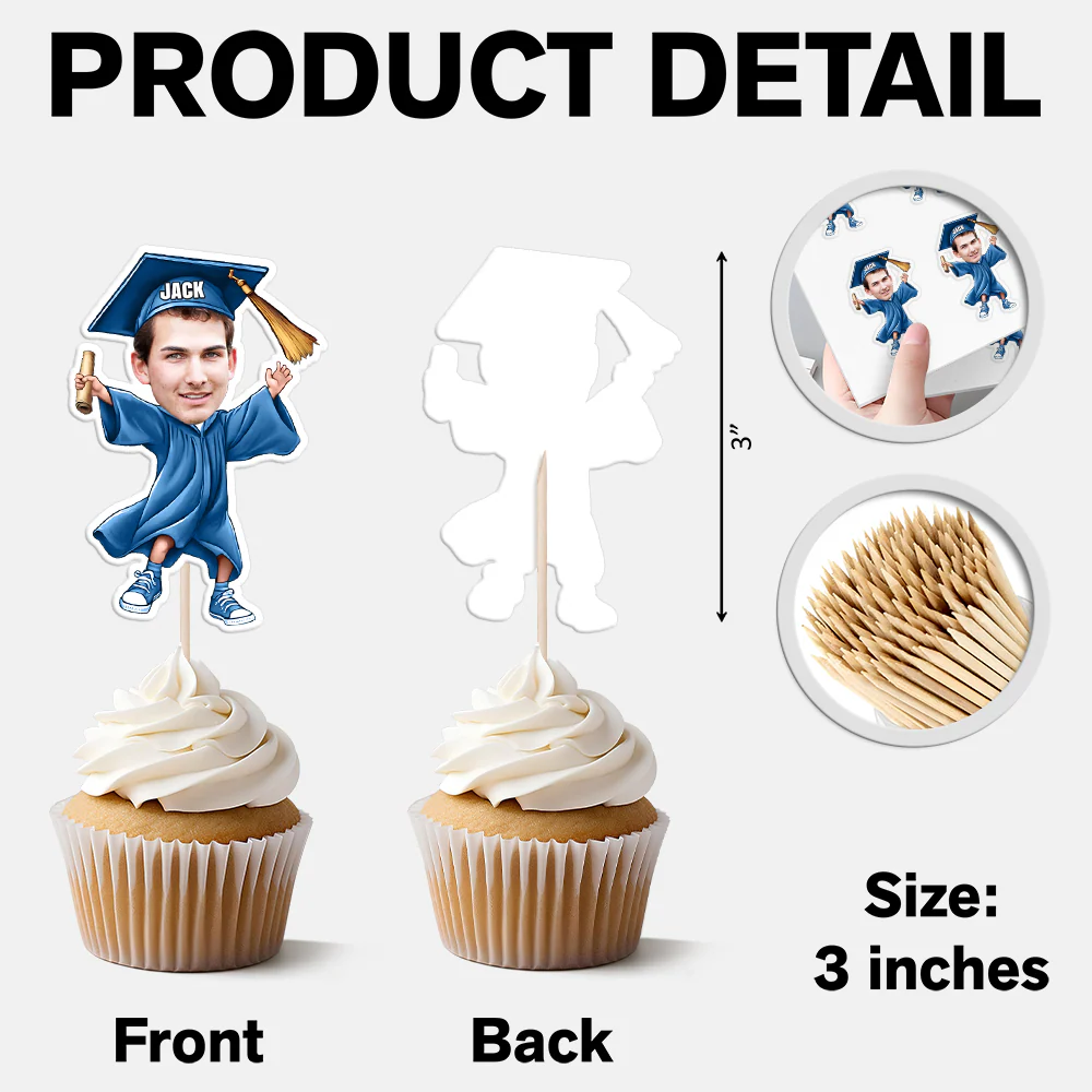 Custom Funny Face Graduation Decoration Cupcake Toppers HA75 920064 - Image 6