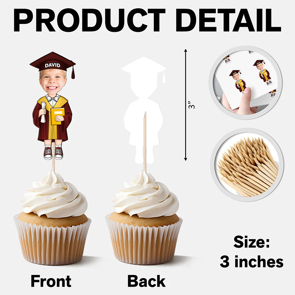 Custom Funny Face Kid Class of 2025 Graduation Decoration Cupcake Toppers HA75 892122 - Image 6