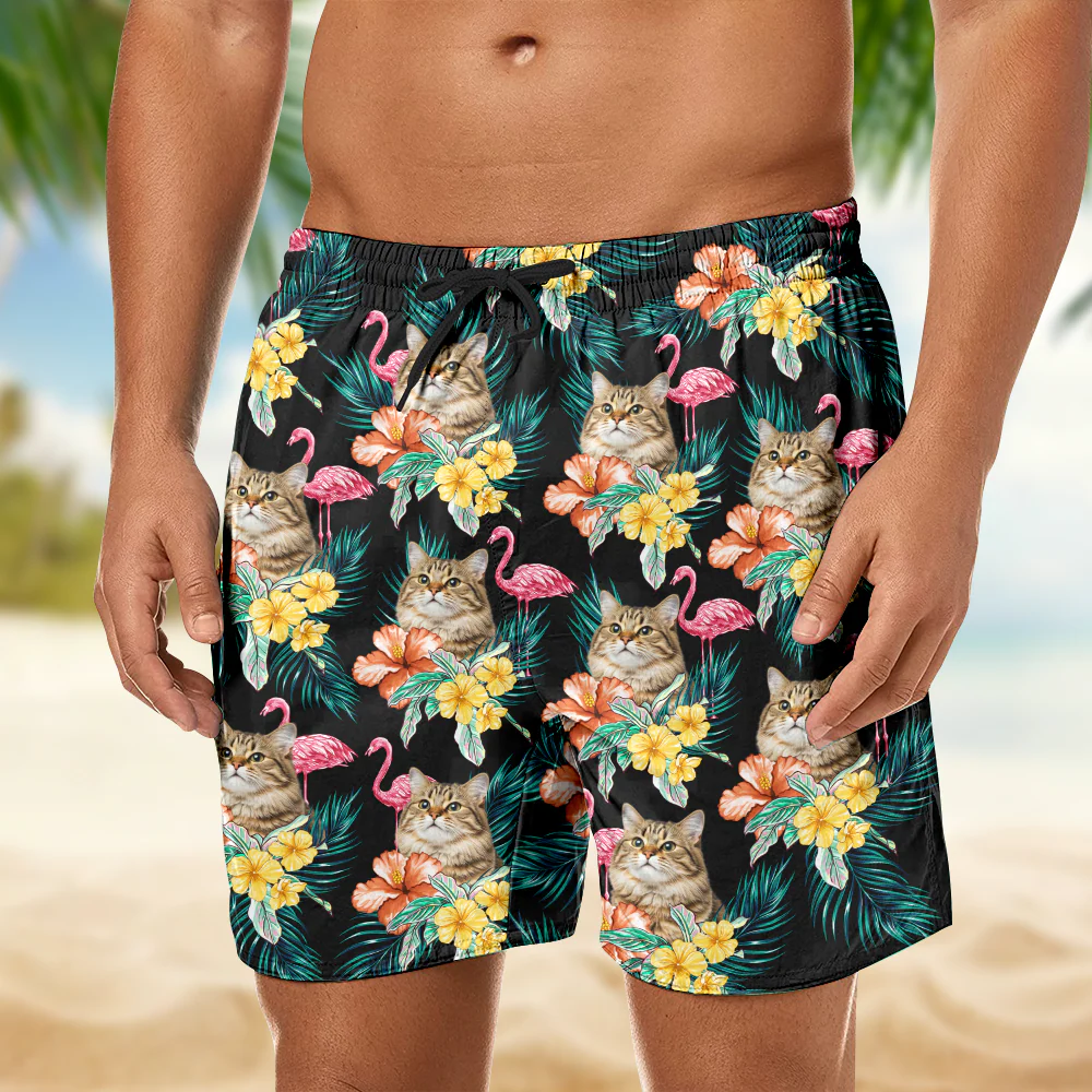 Custom Funny Photo Cat Flamingo Beach Short Summer Gift For Cat Lovers HA75 892452 - Image 8