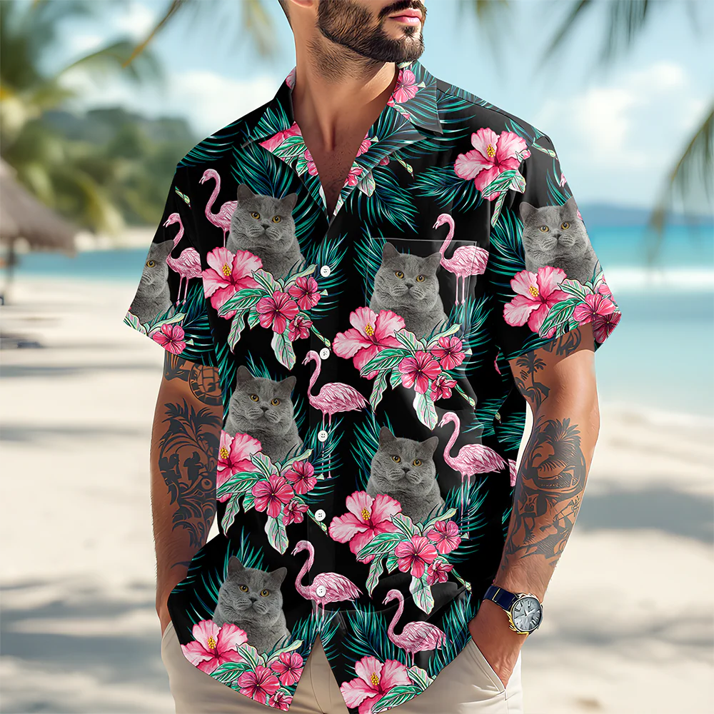 Custom Funny Photo Cat Flamingo Hawaii Shirt Summer Gift HA75 892228 - Image 6