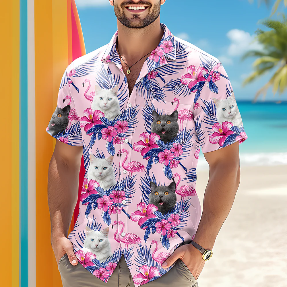 Custom Funny Photo Cat Flamingo Hawaii Shirt Summer Gift HA75 892228 - Image 8