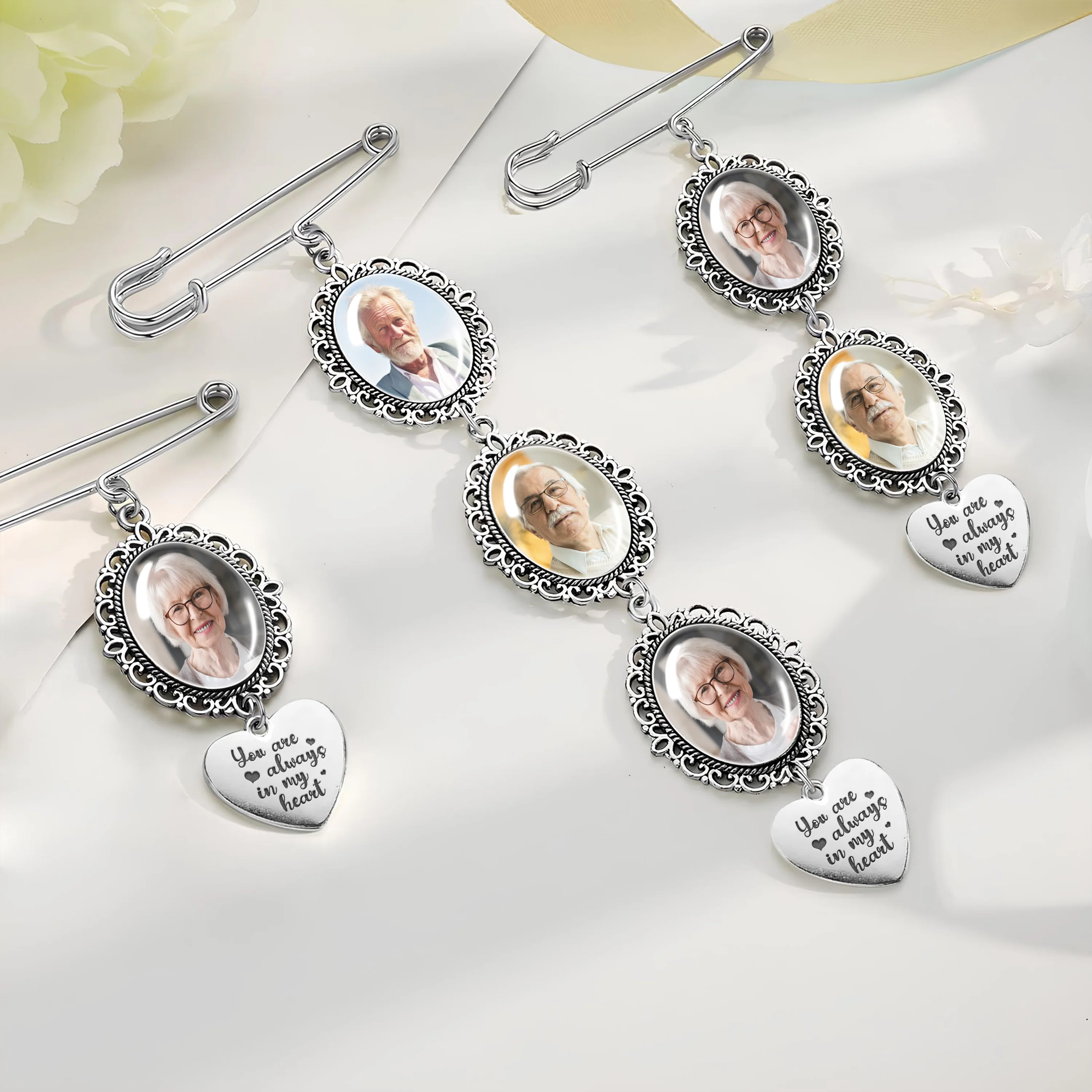 Custom Memorial Photo Charm Memory Remembrance Pin Wedding Memorial Gifts HA75 892016 - Image 5