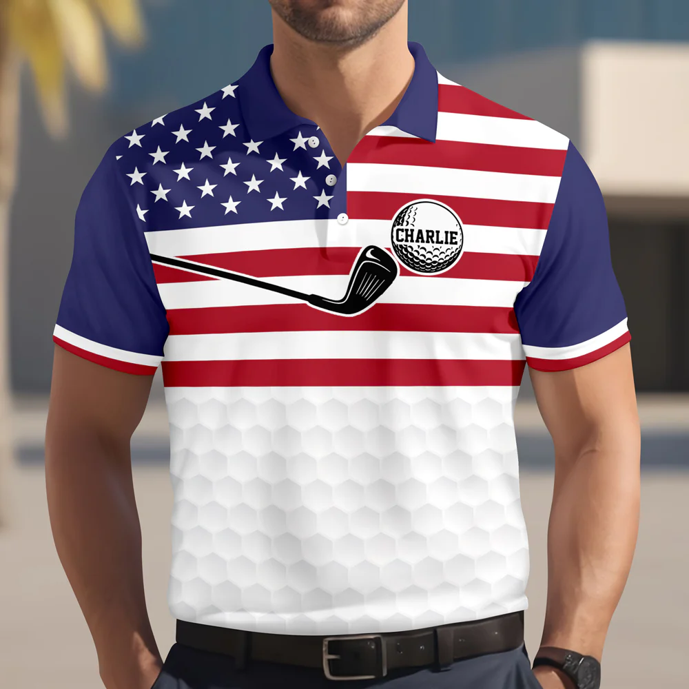 Custom Name American Flag Golf Polo Shirt Gift For Golfer, Golf Lovers HA75 898712 - Image 2