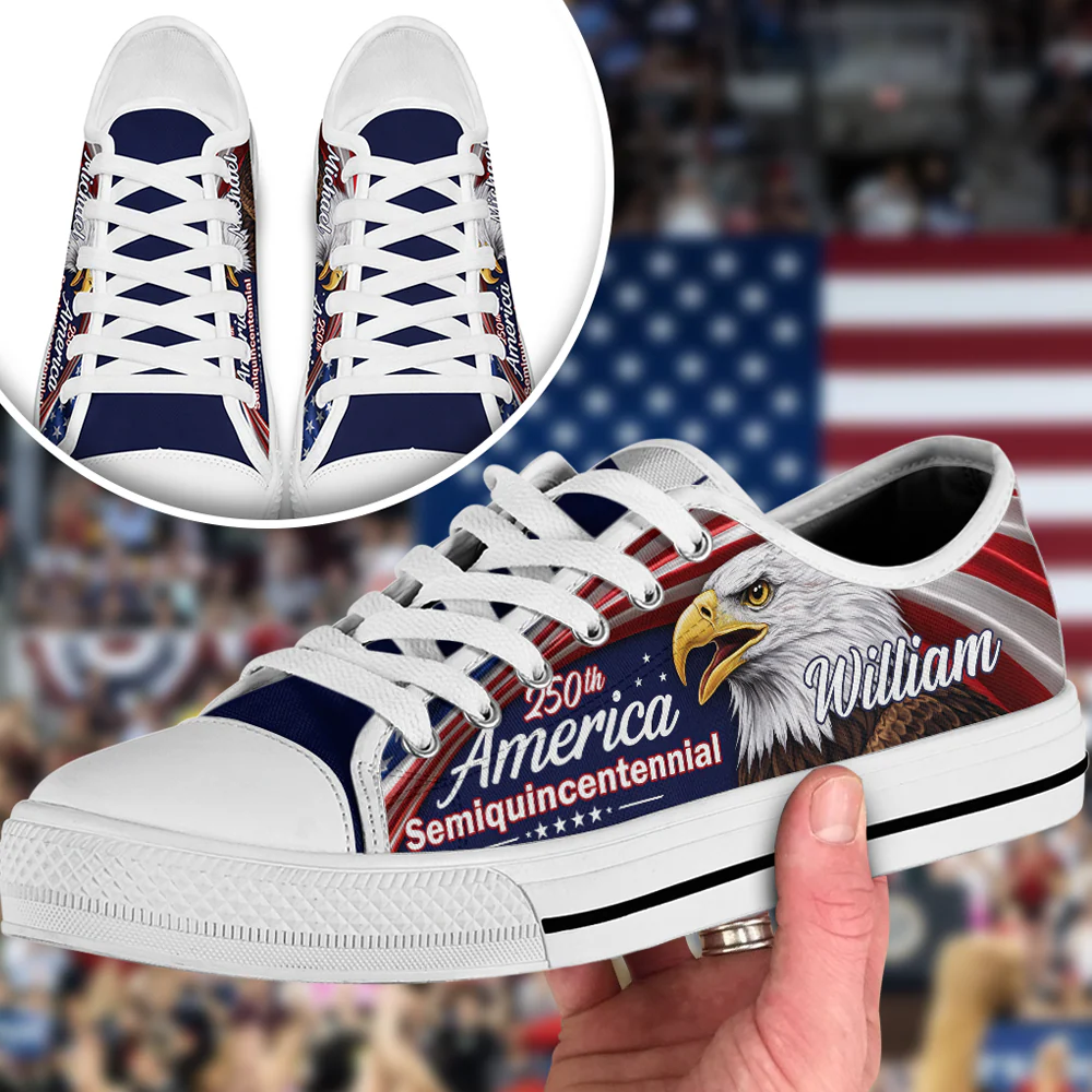 Custom Name American Pride Patriotic 250th Anniversary Eagle Canvas Shoes HA75 921048 - Image 5