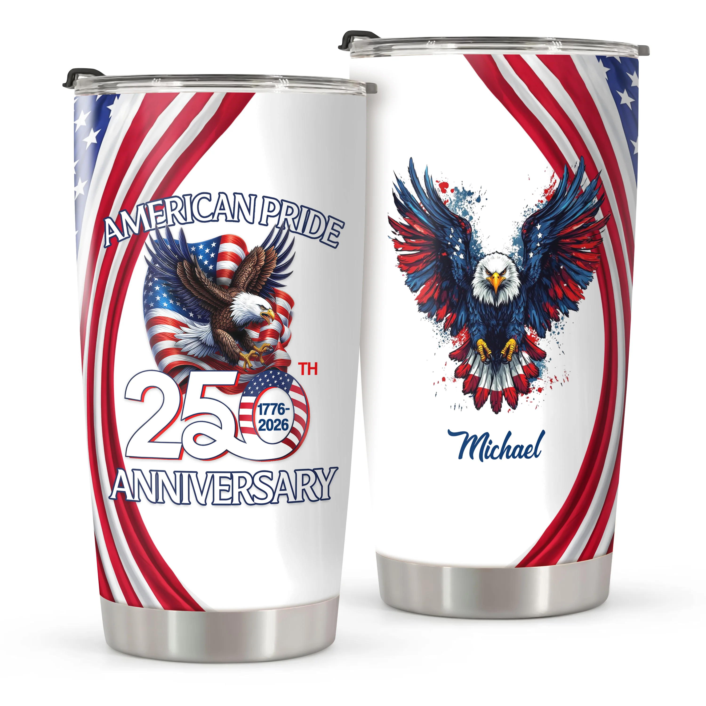 Custom Name American Pride Patriotic 250th Anniversary Eagle Fat Tumbler HA75 920878 - Image 6