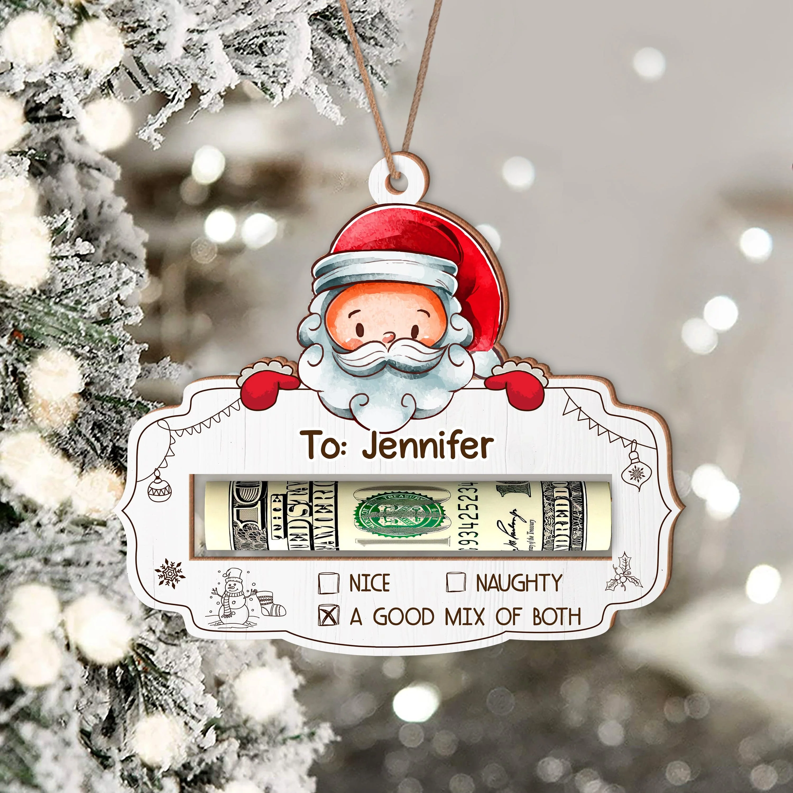 Custom Name Cute Christmas Gifts Wood Money Holder Ornament HA75 891556 - Image 2