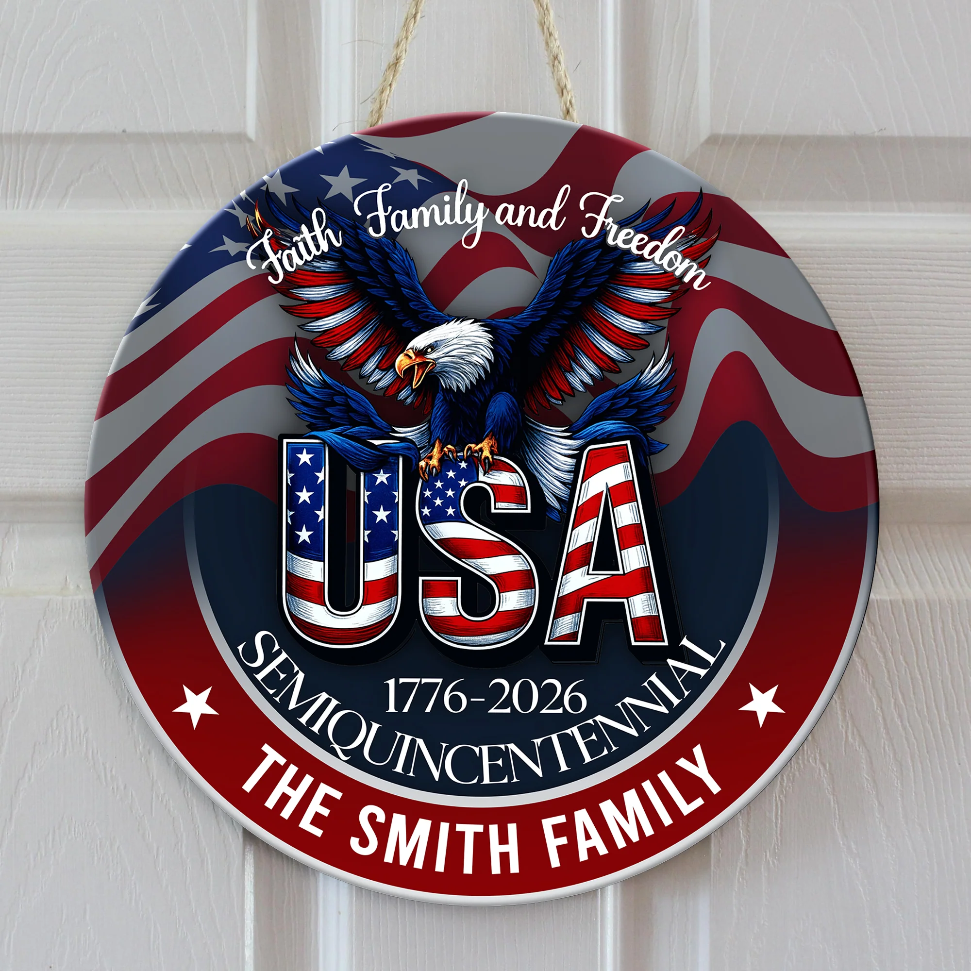 Custom Name Faith, Family & Freedom America Personalized Door Sign HA75 898484 - Image 2