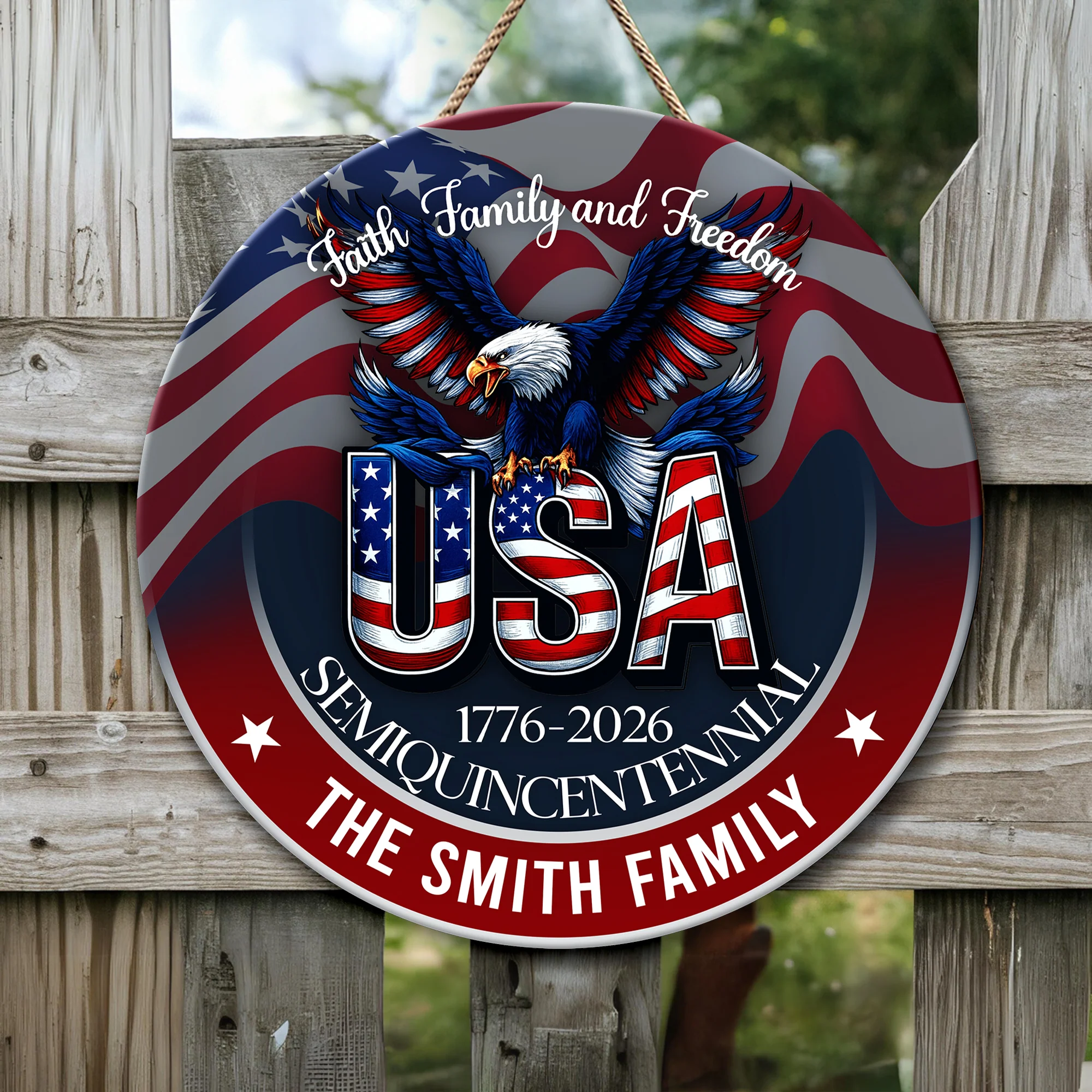 Custom Name Faith, Family & Freedom America Personalized Door Sign HA75 898484 - Image 3