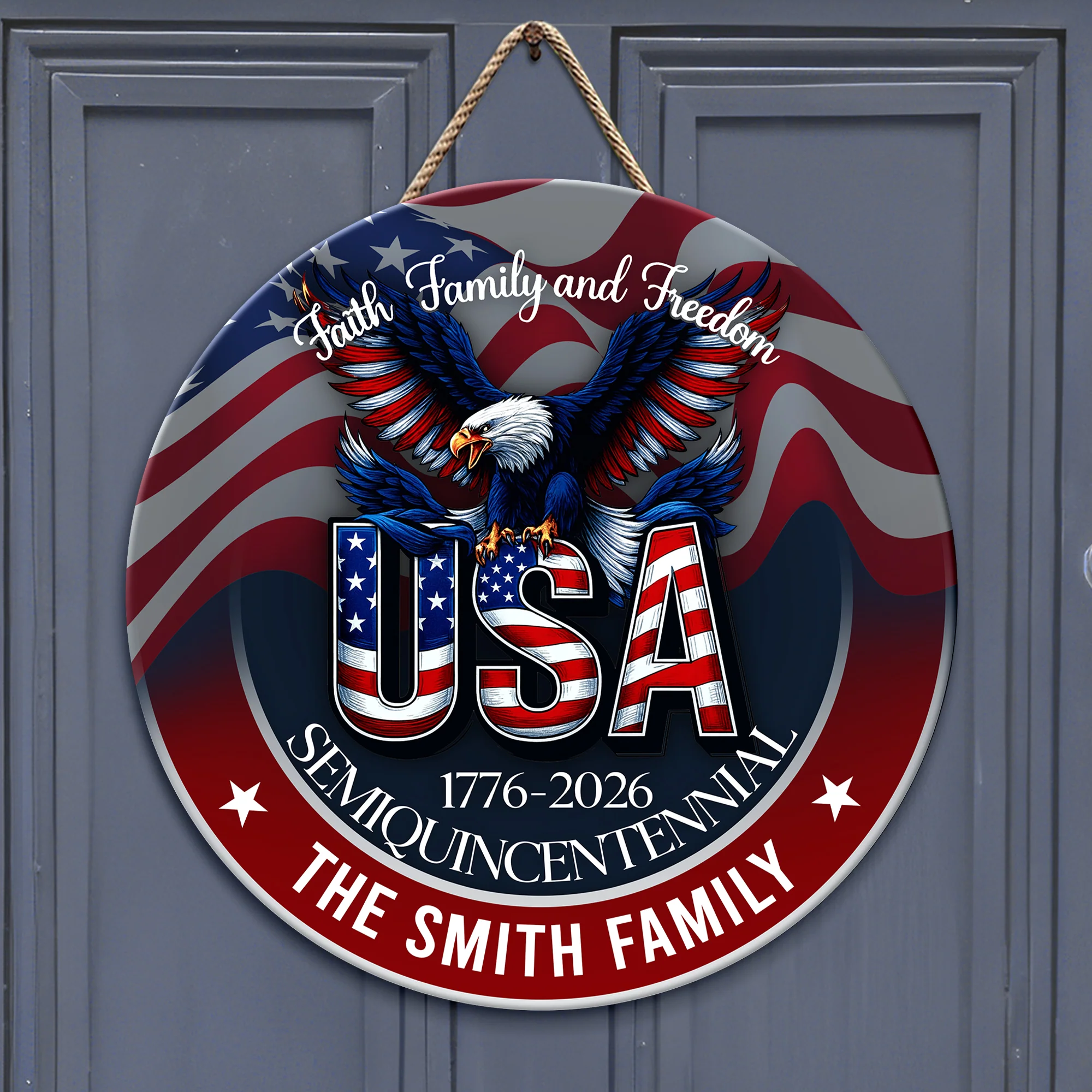 Custom Name Faith, Family & Freedom America Personalized Door Sign HA75 898484 - Image 5
