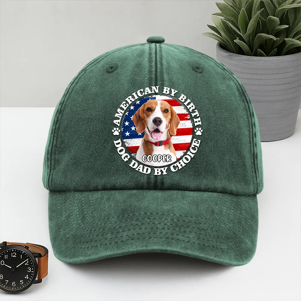 Custom Photo American By Birth, Dog Mom By Choice Washed Denim Baseball Cap HA75 892536 - Image 3