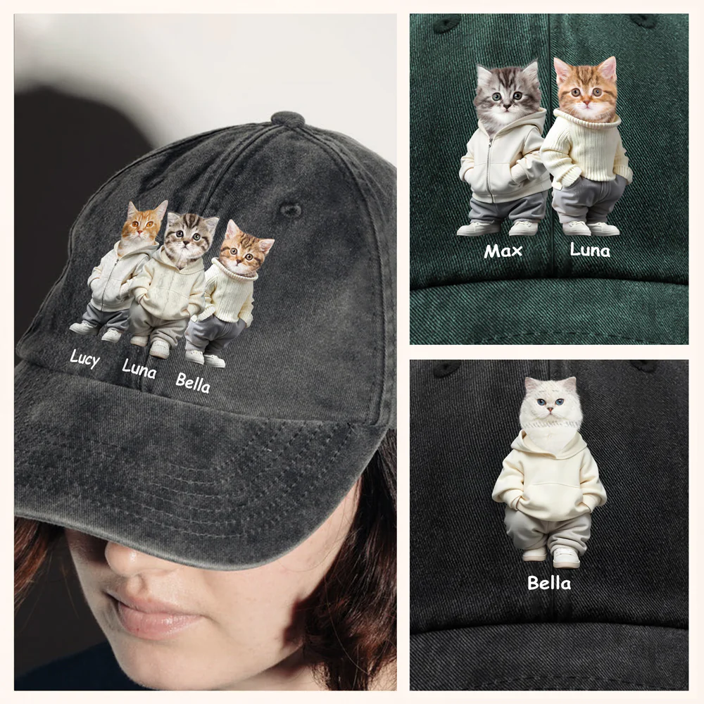 Custom Photo And Name Cat Washed Denim Baseball Cap For Cat Pet Lover HA75 897526 - Image 8