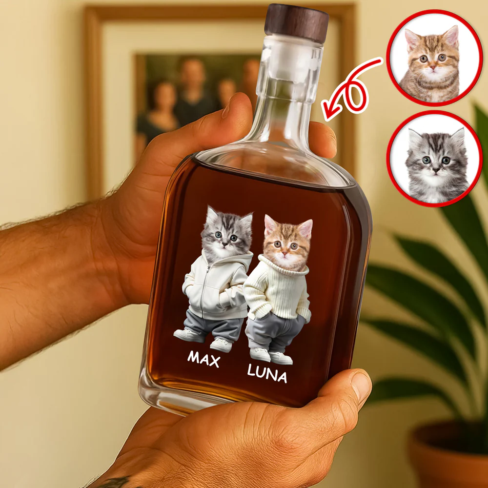 Custom Photo And Name Cat Whiskey Bottle For Cat, Pet Lovers HA75 897590 - Image 3