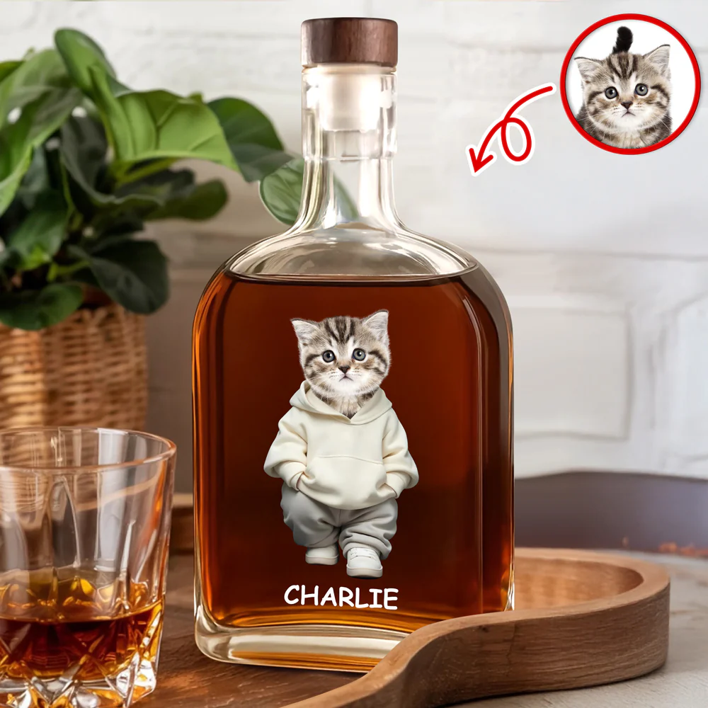 Custom Photo And Name Cat Whiskey Bottle For Cat, Pet Lovers HA75 897590 - Image 4