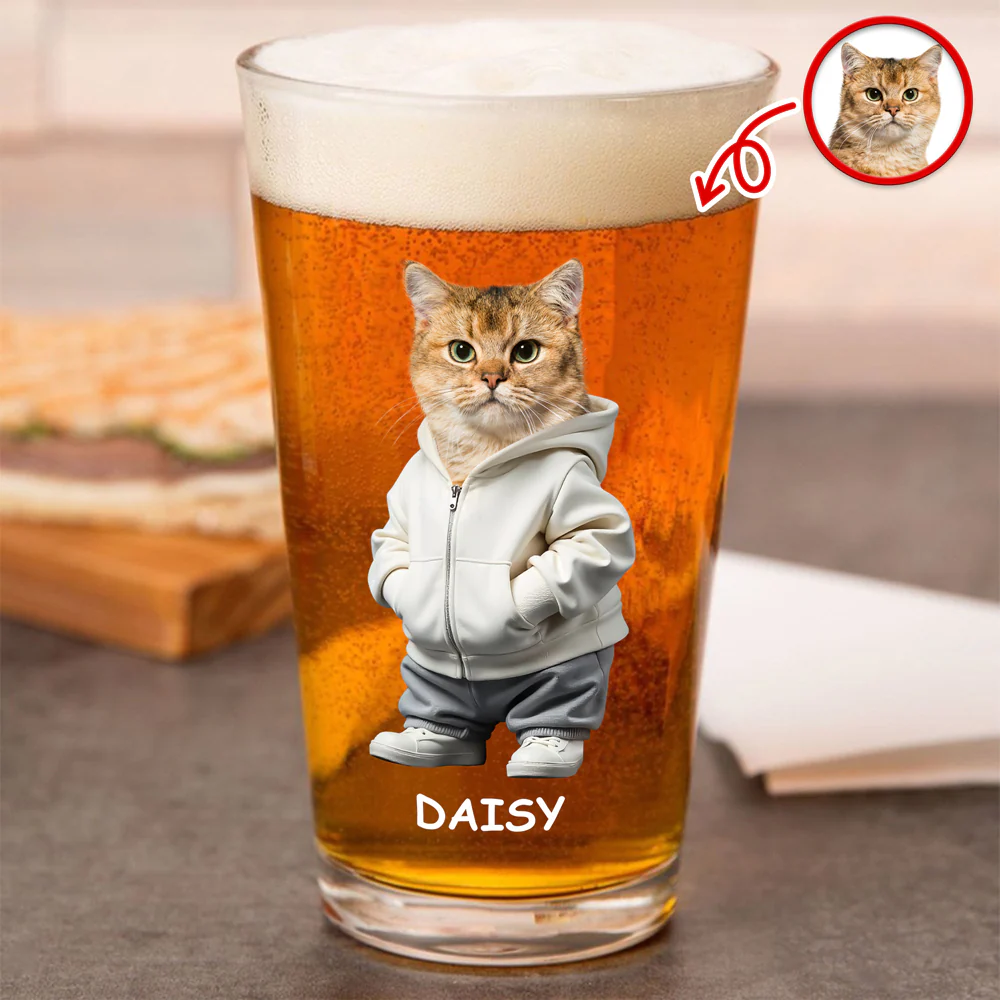 Custom Photo And Name Dog Cat Print Beer Glass HA75 897594 - Image 3