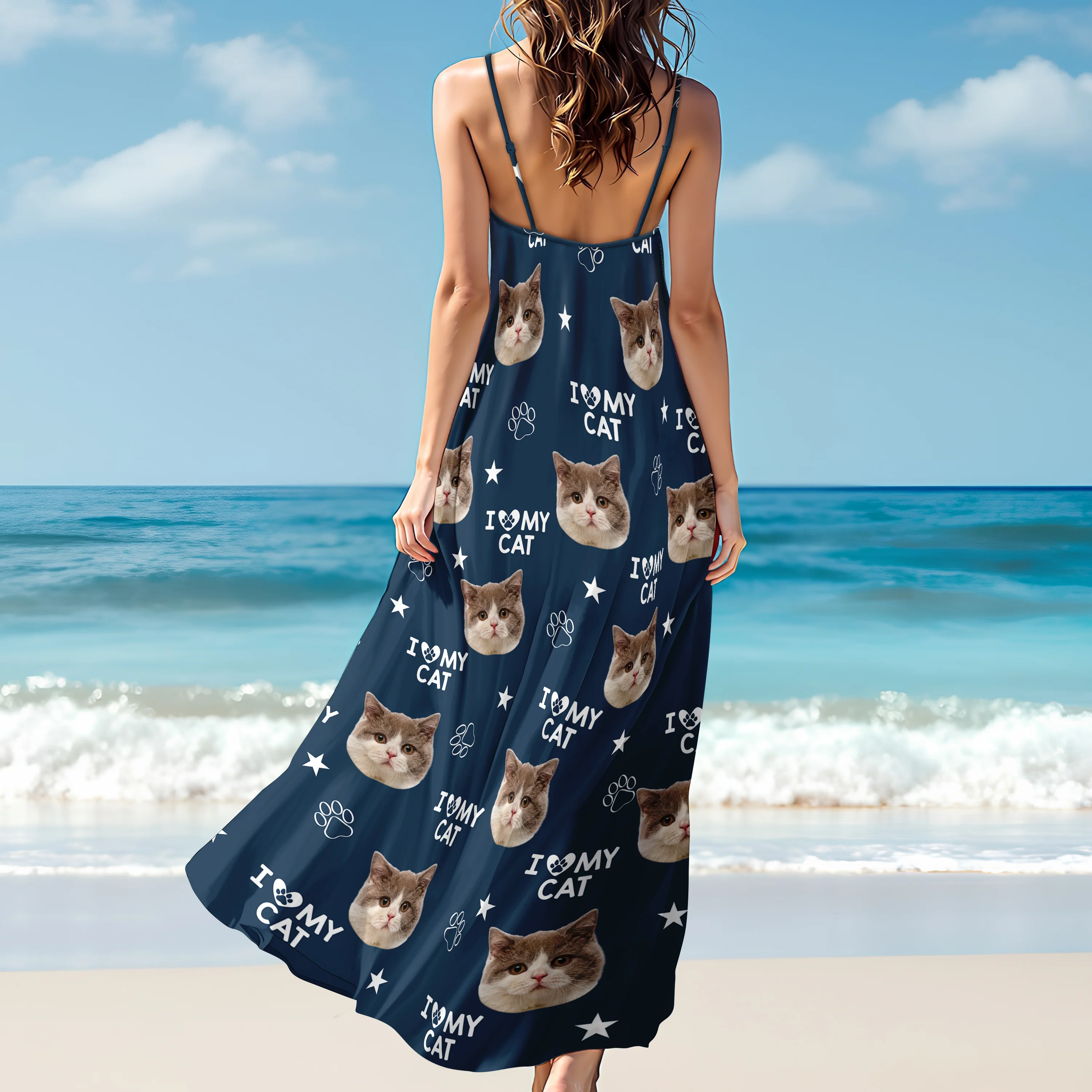 Custom Photo and Name I Love My Cats V-Neck Cami Maxi Dress HA75 892148 - Image 6