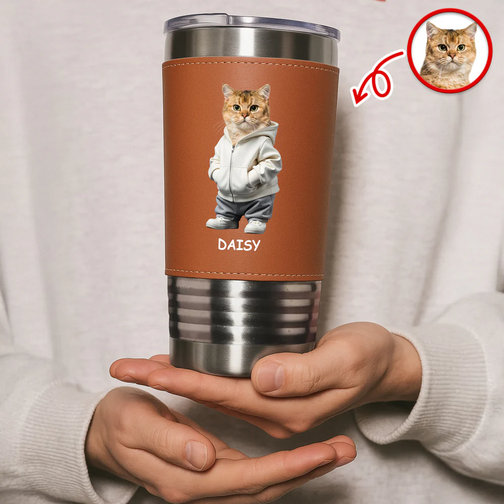 Custom Photo And Name Me Dog Cat Leather Tumbler HA75 897600 - Image 3