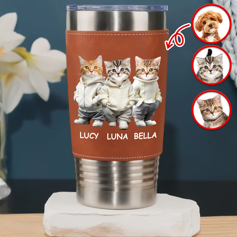 Custom Photo And Name Me Dog Cat Leather Tumbler HA75 897600 - Image 4