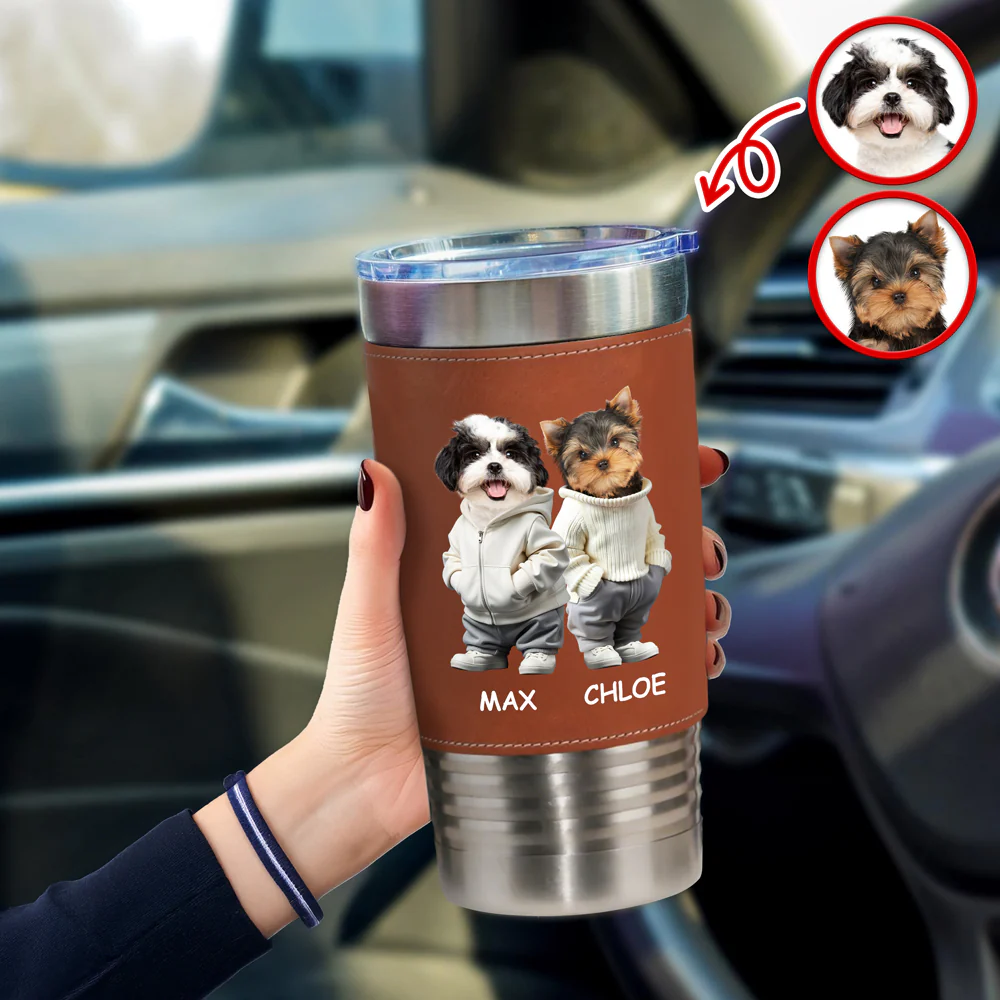Custom Photo And Name Me Dog Cat Leather Tumbler HA75 897600 - Image 5