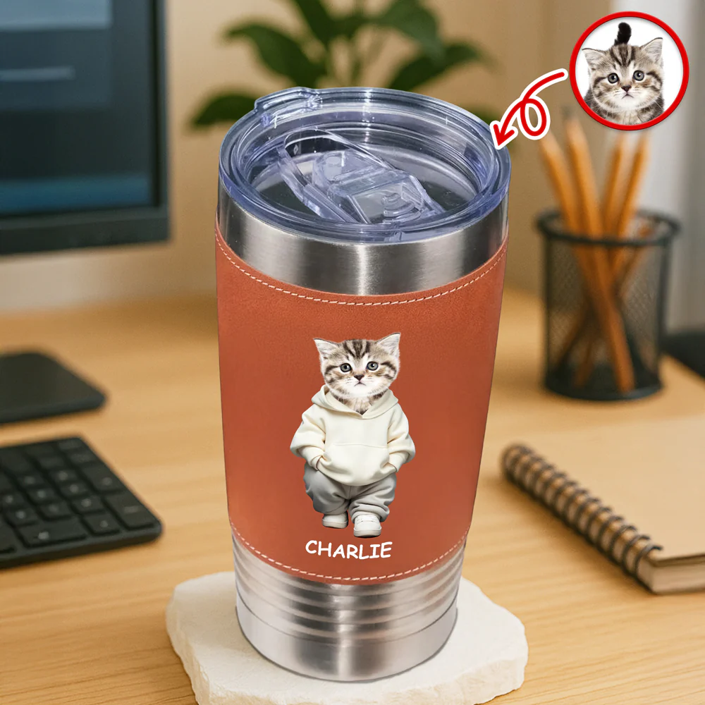 Custom Photo And Name Me Dog Cat Leather Tumbler HA75 897600 - Image 8