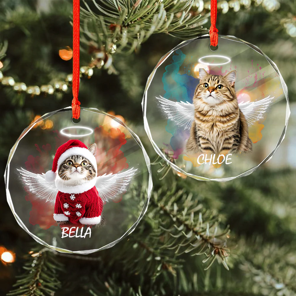 Custom Photo Angel Cat with Wings Memorial Glass Ornament HA75 897276 - Image 4