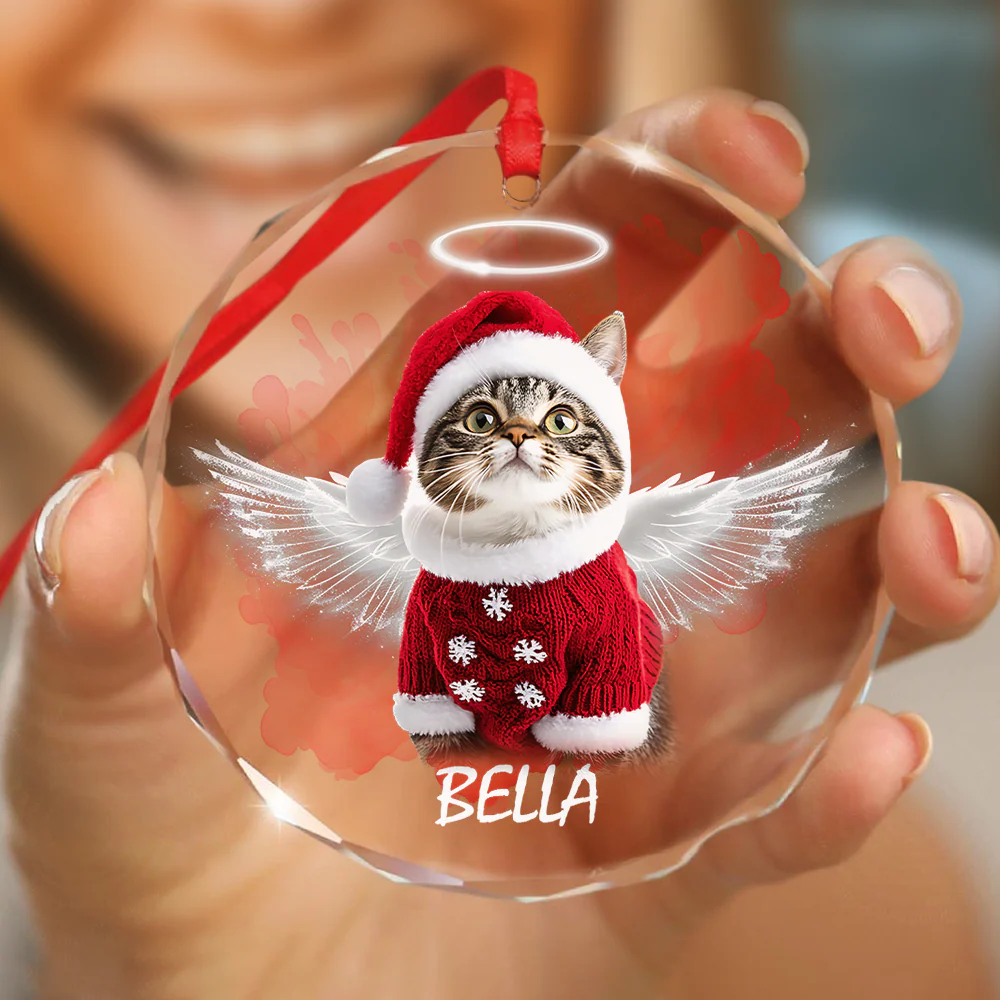 Custom Photo Angel Cat with Wings Memorial Glass Ornament HA75 897276 - Image 8