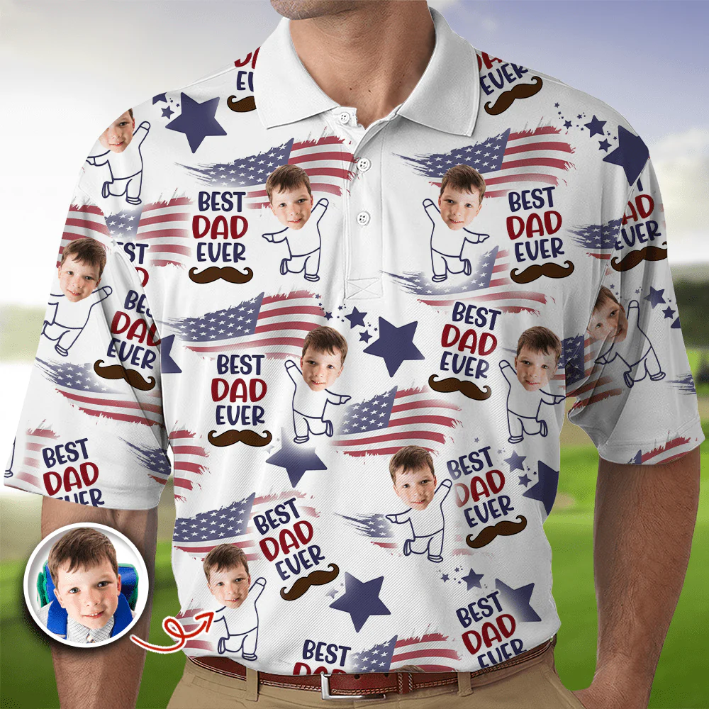 Custom Photo Best Dad Ever USA Flag Polo Shirt HA75 890694